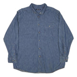 CASUALS Mens Blue Denim Cotton Blend Shirt L Button Down Pocket Long Sleeve