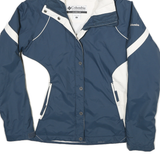 COLUMBIA Womens Blue & White Outdoor Jacket L Polyester Blend Zip Hooded