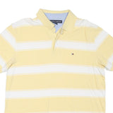 TOMMY HILFIGER Mens Yellow & White Striped Short Sleeve Polo Shirt L Classic Fit