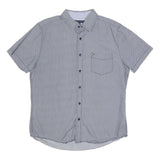TOMMY HILFIGER Mens Blue Patterned Shirt L Cotton Blend Casual Short Sleeve
