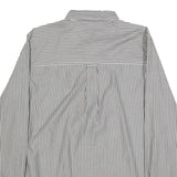 CHAPS Mens Grey & White Striped Shirt M Button-Down Collar Cotton Blend Classic
