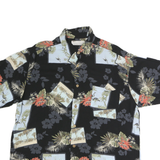 NATURAL ISSUE Mens Black & Green Floral Hawaiian Shirt L Vintage Style Casual