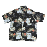 NATURAL ISSUE Mens Black & Green Floral Hawaiian Shirt L Vintage Style Casual