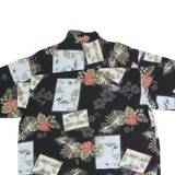 NATURAL ISSUE Mens Black & Green Floral Hawaiian Shirt L Vintage Style Casual