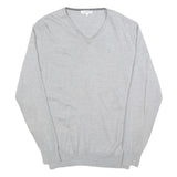 CALVIN KLEIN Mens Grey Patterned Wool Blend V-Neck Jumper L Soft Warm Comfort