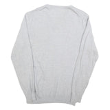 CALVIN KLEIN Mens Grey Patterned Wool Blend V-Neck Jumper L Soft Warm Comfort