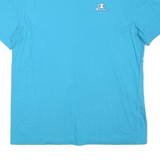 CHAMPION Mens Blue Plain T-Shirt L Short Sleeve Crew Neck Logo Casual Cotton
