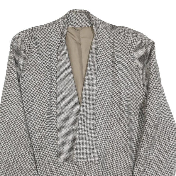 Womens Grey Wool Plain Jacket M Woven Relaxed Fit Collarless Pre-Loved