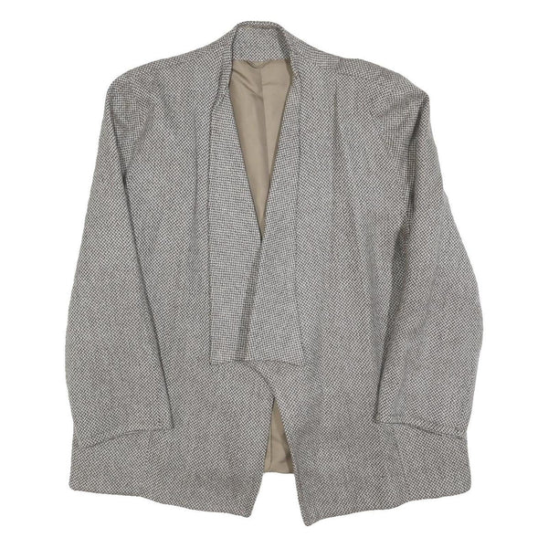 Womens Grey Wool Plain Jacket M Woven Relaxed Fit Collarless Pre-Loved