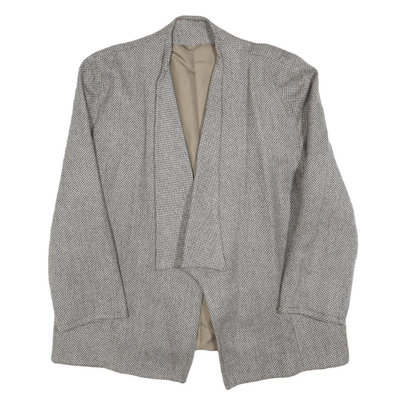 Womens Grey Wool Plain Jacket M Woven Relaxed Fit Collarless Pre-Loved