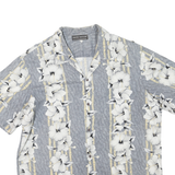 DAVID TAYLOR Mens Grey & Cream Floral Cotton Blend Shirt L Casual Summer
