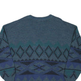 JOCKEY Mens Blue Patterned V-Neck Jumper Chunky Knit L Wool Blend Warm Casual