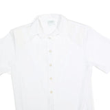 CANDA Womens White Basic Short Sleeve Button Neck Plain Top L Cotton Blend