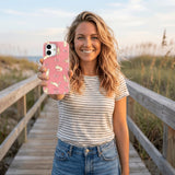 Bubblegum Pink Purrfection iPhone 15 Case - Lifestyle photo showing phone case in use