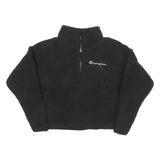 CHAMPION Womens Black Plain Pullover High Neck Chunky Knit S Logo Fleece