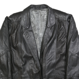 CHI NENSIS Womens Black Leather Button Jacket L Perforated Pattern Long Sleeve