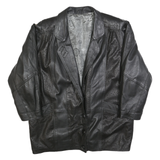 CHI NENSIS Womens Black Leather Button Jacket L Perforated Pattern Long Sleeve