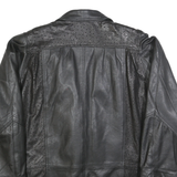 CHI NENSIS Womens Black Leather Button Jacket L Perforated Pattern Long Sleeve