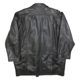 CHI NENSIS Womens Black Leather Button Jacket L Perforated Pattern Long Sleeve