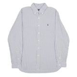 RALPH LAUREN Mens Blue & White Striped Shirt L Classic Cotton Button-Down Long