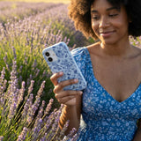 Powder Blue Porcelain iPhone 15 Pro Case - Lifestyle photo showing phone case in use