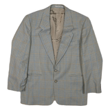 Mens Beige & Blue Check Classic Button Jacket L Polyester Blend Tailored