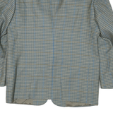 Mens Beige & Blue Check Classic Button Jacket L Polyester Blend Tailored
