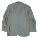 Mens Beige & Blue Check Classic Button Jacket L Polyester Blend Tailored