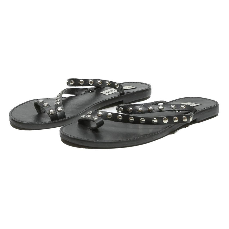 STEVE MADDEN Studded Womens Leather Flat Sandals Black UK 5 Summer Casual