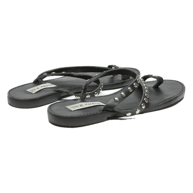 STEVE MADDEN Studded Womens Leather Flat Sandals Black UK 5 Summer Casual