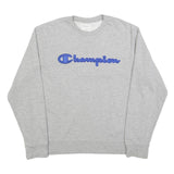 CHAMPION Mens Grey Crew Neck L Sweatshirt Cotton Logo Embroidered Sport