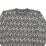 TSR Womens Grey & Brown Patterned Jumper Crew Neck Basic Knit XL Vintage Style