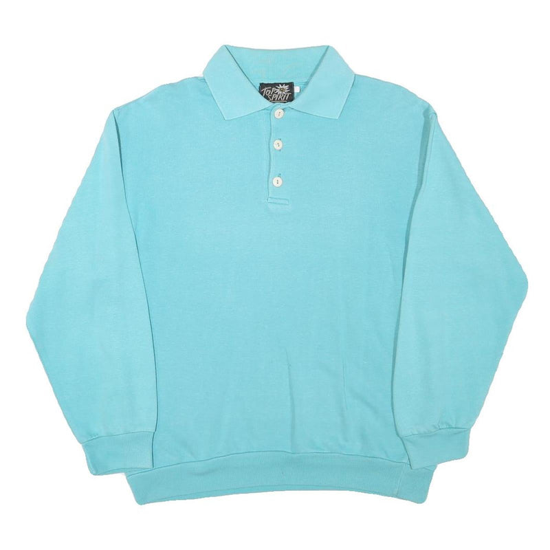 TOP SPIRIT Womens Blue Collared M Cotton Blend Sweatshirt Pullover Casual