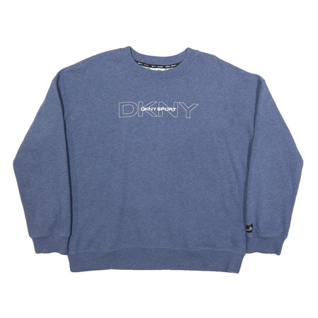 DKNY Womens Blue Cotton Blend Crew Neck XL Sweatshirt Pullover Logo
