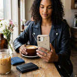 London Fog Solar Sparkle iPhone 15 Case - Lifestyle photo showing phone case in use