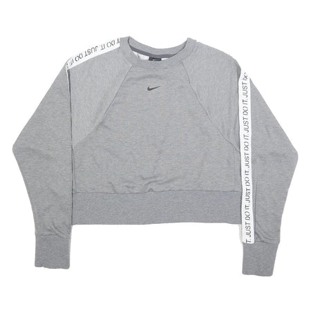 NIKE Womens Grey Crew Neck S Sweatshirt Cotton Blend Just Do It Tape