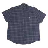 BIG TRAMP Mens Blue Check Shirt XL Cotton Short Sleeve Casual Button Up