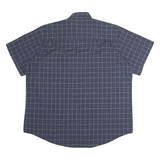 BIG TRAMP Mens Blue Check Shirt XL Cotton Short Sleeve Casual Button Up