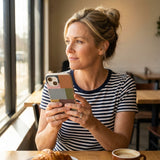 London Fog Knitted Patchwork iPhone 14 Case - Lifestyle photo showing phone case in use