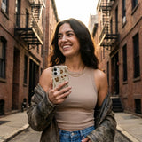 London Fog Cozy Knit iPhone 15 Case - Lifestyle photo showing phone case in use