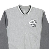 NIKE Boys Grey & Dark Grey Varsity Jacket XL Cotton Blend Button Bomber Plain