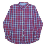 CHAPS Mens Red & Blue Checked Shirt L Button Down Cotton Blend Casual Long