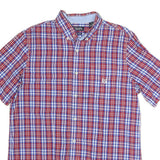 CHAPS Mens Red & Blue Check Shirt L Button-Down Cotton Blend Casual Short Sleeve