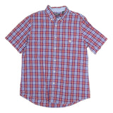 CHAPS Mens Red & Blue Check Shirt L Button-Down Cotton Blend Casual Short Sleeve