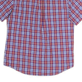 CHAPS Mens Red & Blue Check Shirt L Button-Down Cotton Blend Casual Short Sleeve