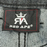 Plaid Pocket Detail Red Ape Denim Shorts - 34W 12L Dark Wash Denim