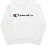 CHAMPION Womens White Hoodie S Classic Logo Pullover Hooded Sweatshirt