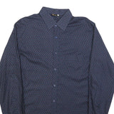 TOP MEN Mens Blue Patterned Shirt M Button Long Sleeve Stylish Casual