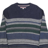 TOMMY HILFIGER Mens Navy Blue Green Grey Patterned Cotton Blend Jumper Crew Neck