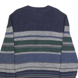 TOMMY HILFIGER Mens Navy Blue Green Grey Patterned Cotton Blend Jumper Crew Neck